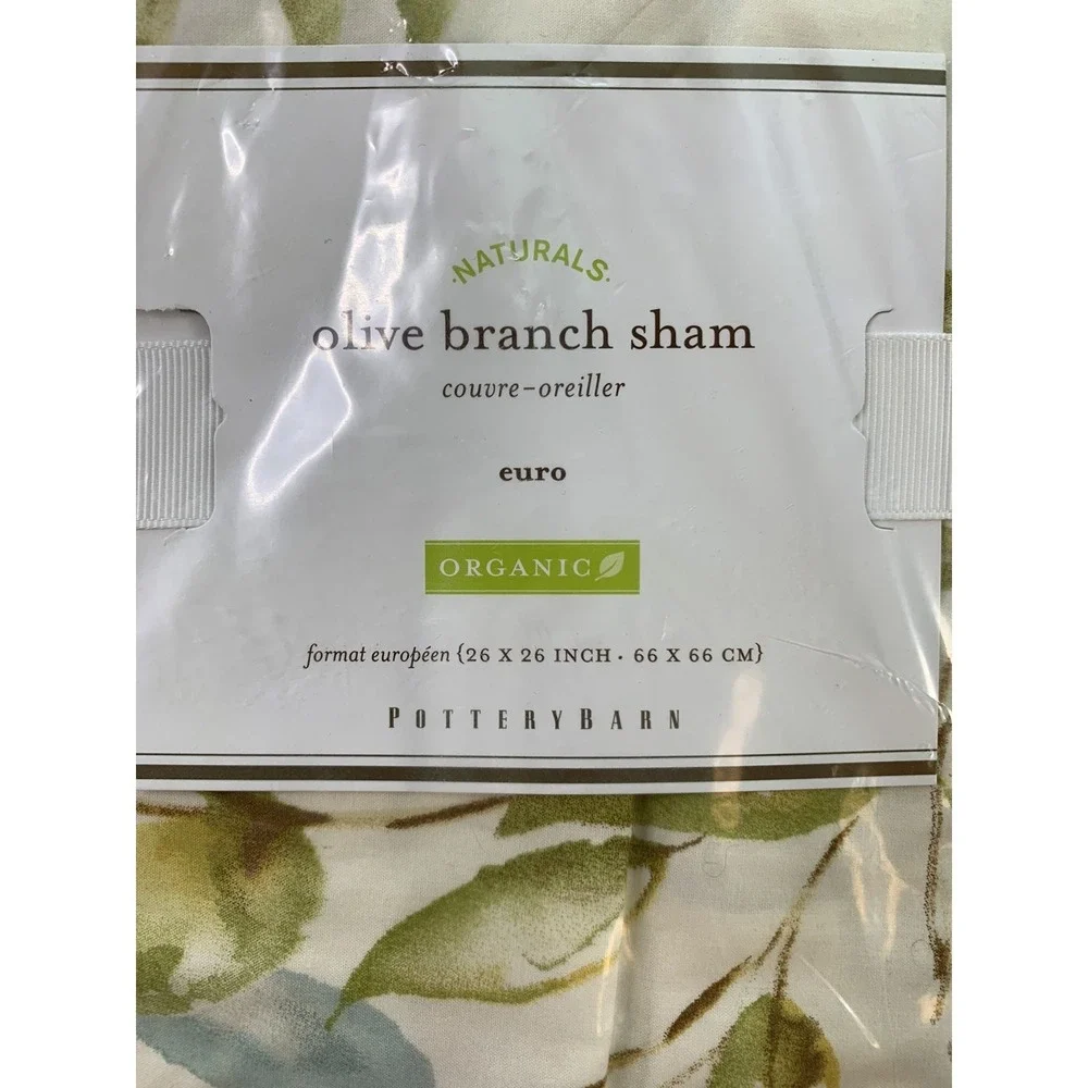 NEW Pottery Barn Organic Olive Branch Cotton Euro Sham 26